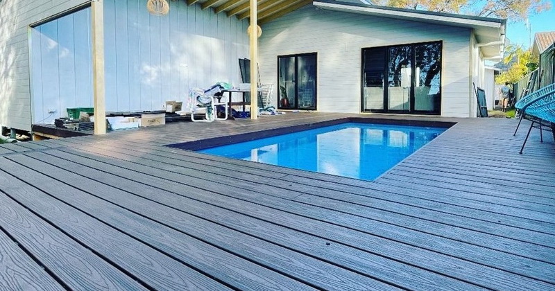 composite deck with swimming pool at residential house