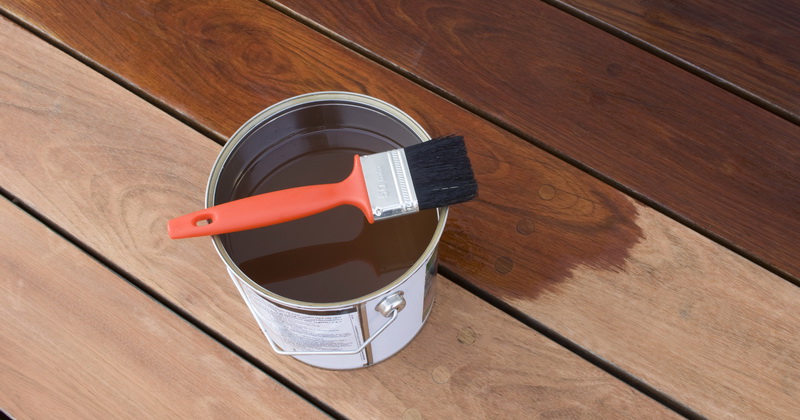 sealant can brush on partially stained wood deck