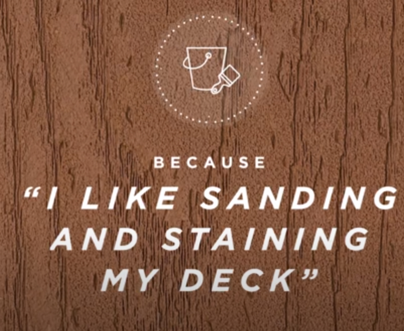Paint Bucket Brush icon, 'I like sanding and staining my deck' white text