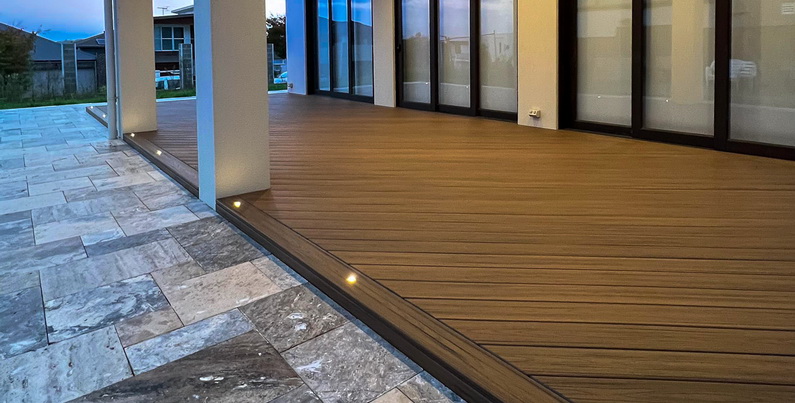 deck with recessed lights on the floor